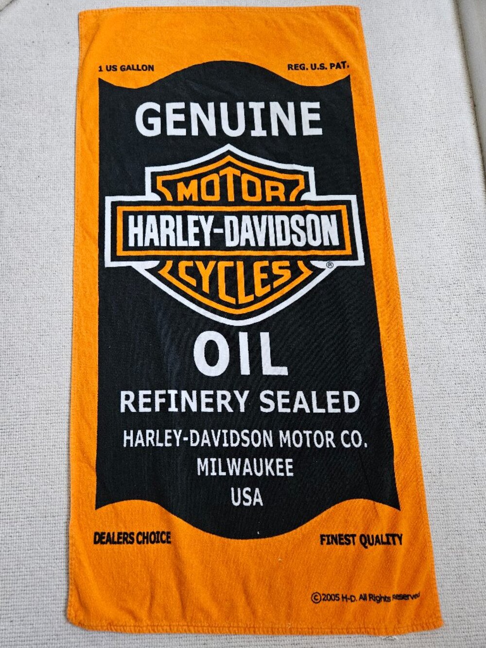 Harley Davidson Orange and Black Cotton Beach Towel from 2005 (almost vintage?)